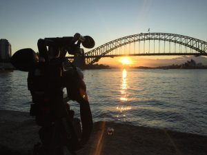 Paul Devitt filming at Sydney Harbour